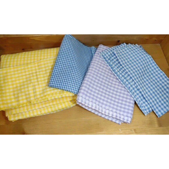 Other - 3+ Pounds Vintage Gingham Check Lot Purple Yellow Blue Yardage